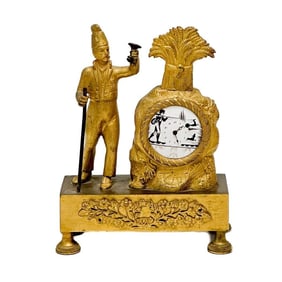 German Gilt Bronze Figural Mantel Clock Hunting Scene 19th cen