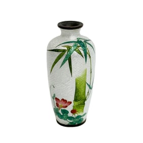 Japanese Ginbari Cloisonne Enamel Bronze Vase Bamboo Meiji Period