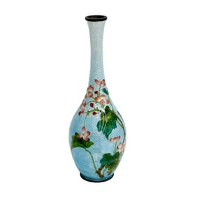 Japanese Ginbari Cloisonne Enamel Bronze Vase Blossoms Meiji Period