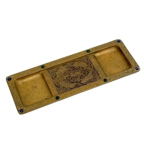 Tiffany Studios Gilt Bronze & Jeweled Pen Tray #1926 Ninth 9th Century Pattern