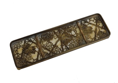 Tiffany Studios Gilt Bronze Glass Pen Tray in Pine Needle Grapevine #1004