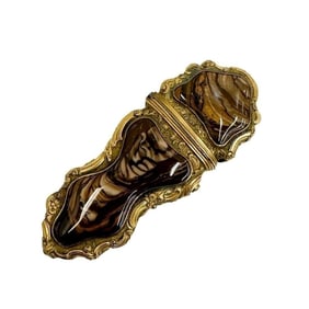 French Gilt Metal and Banded Mocha Agate Mounted Etui Needle Case c 1750