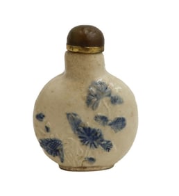 Chinese Porcelain and Jade Relief Floral Snuff Bottle