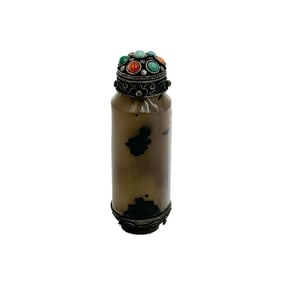 Chinese Shadow Agate Silver Filigree Mounted Snuff Bottle circa 1850