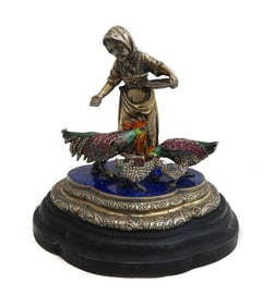 Austrian Silvered Bronze Lapis Lazuli Topaz and Seed Pearl Figurine c1900