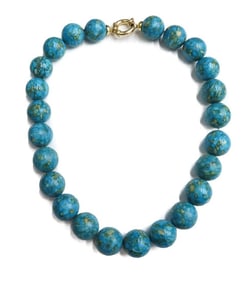 14k Yellow Gold and Turquoise Beaded Single Strand Necklace.