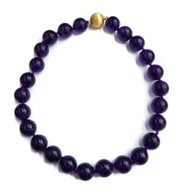 Gump's 18k Yellow Gold Amethyst and Diamond Single Strand Necklace