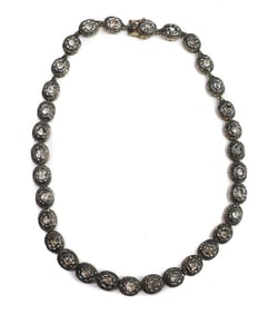 14k Yellow and Silver Topped Gold Old Mine Cut Diamond Link Necklace