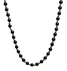 Black Onyx and Gold Beaded Single Strand Necklace