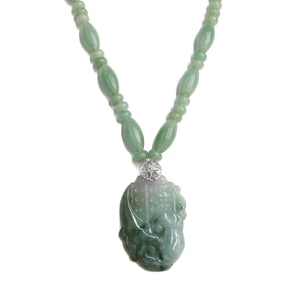 14k White Gold and Carved Jade Necklace