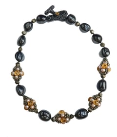 Chris Davies 18k Yellow Gold Hematite Pyrite Cultured Pearl Citrine Necklace