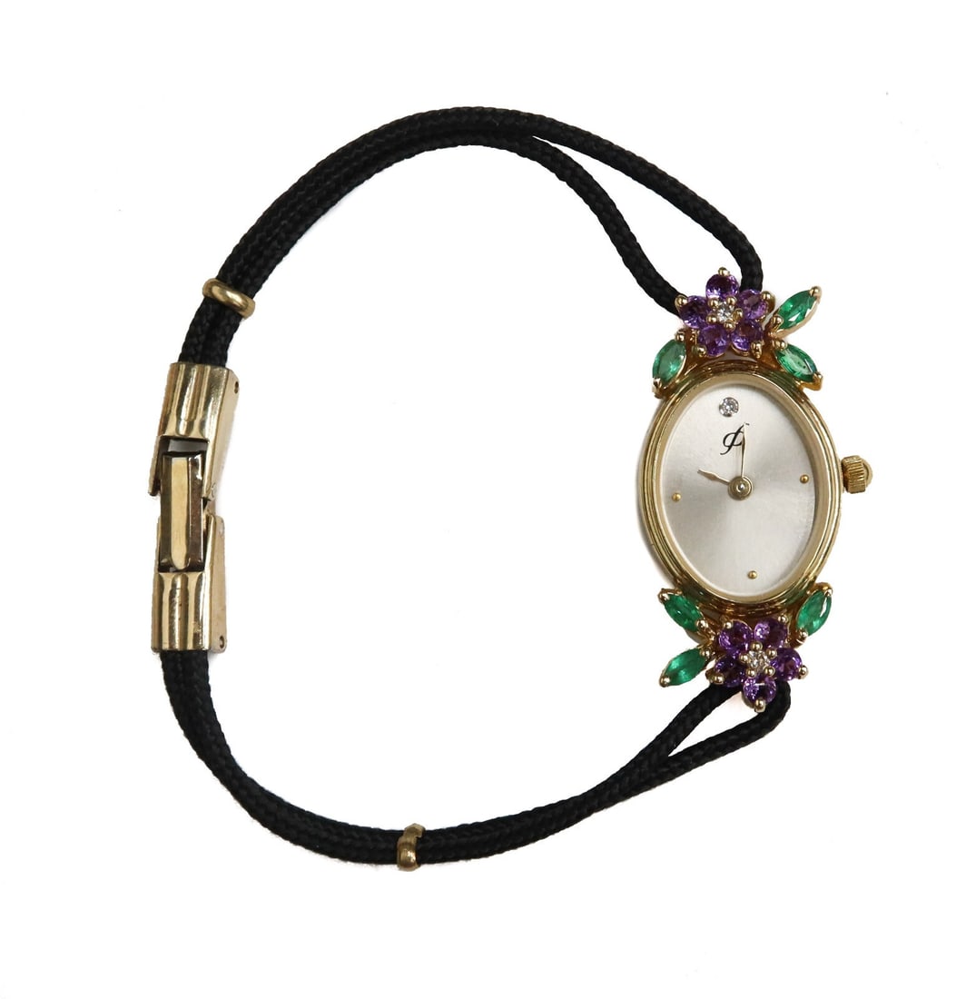 House of Igor Carl Faberge 14k Gold Amethyst Emerald Diamond Swiss Quartz Watch (1 of 7)