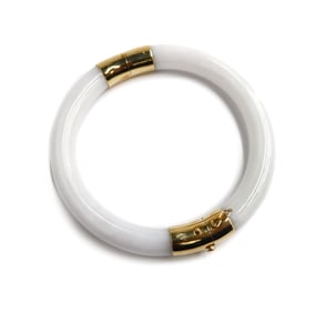 Gump's 14k Yellow Gold and White Jade Bangle Bracelet