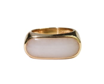 Gump's 14k Yellow Gold and White Jade Ring Size 7