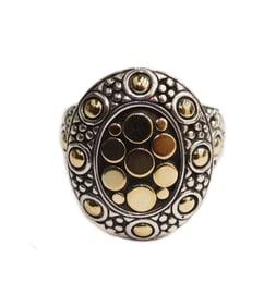 John Hardy 18k Yellow Gold and Sterling Silver Jaisalmer Dot Ring Size 7