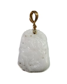Gump's 14k Yellow Gold White Jade Carved Pendant Charm.
