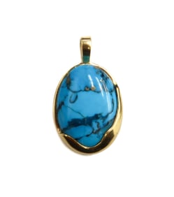14k Yellow Gold and Turquoise Necklace Pendant