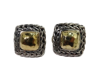John Hardy 22k Yellow Gold and Sterling Silver Hand Hammerd Clip Earrings