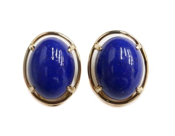 Gump's 14k Yellow Gold and Lapis Lazuli Clip on Earrings