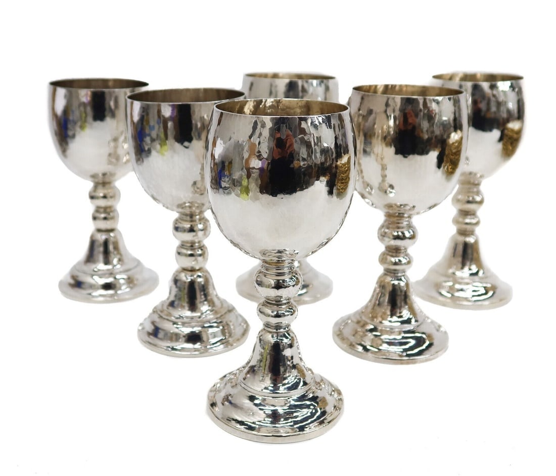 6 Buccellati Italian Sterling SIlver Hand Hammered Wine Coupes circa 1960 (1 of 7)
