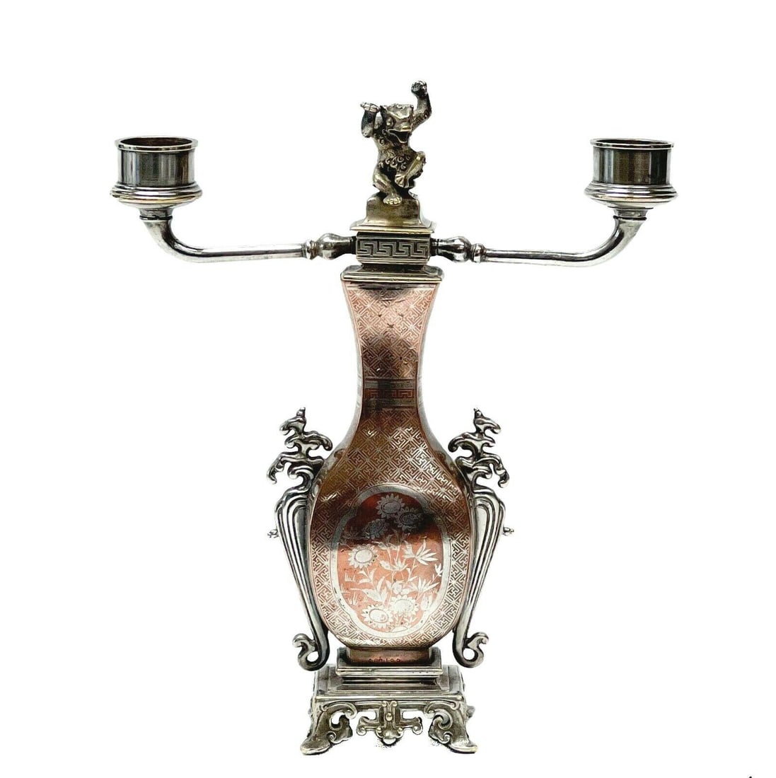 Christofle et Cie French Mixed Metal Copper Silver Inlay Gold Plate Candelabra (1 of 9)