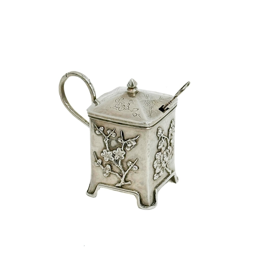 Wang Hing & Co Hong Kong Chinese Export Silver Condiment Sugar Bowl with Spoon