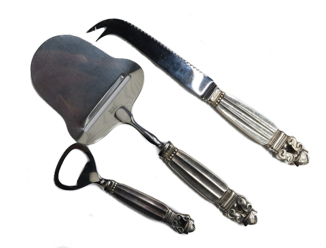 3 Georg Jensen Sterling Silver Stainless Steel Cheese and Bottle Utensils Acorn (1 of 11)