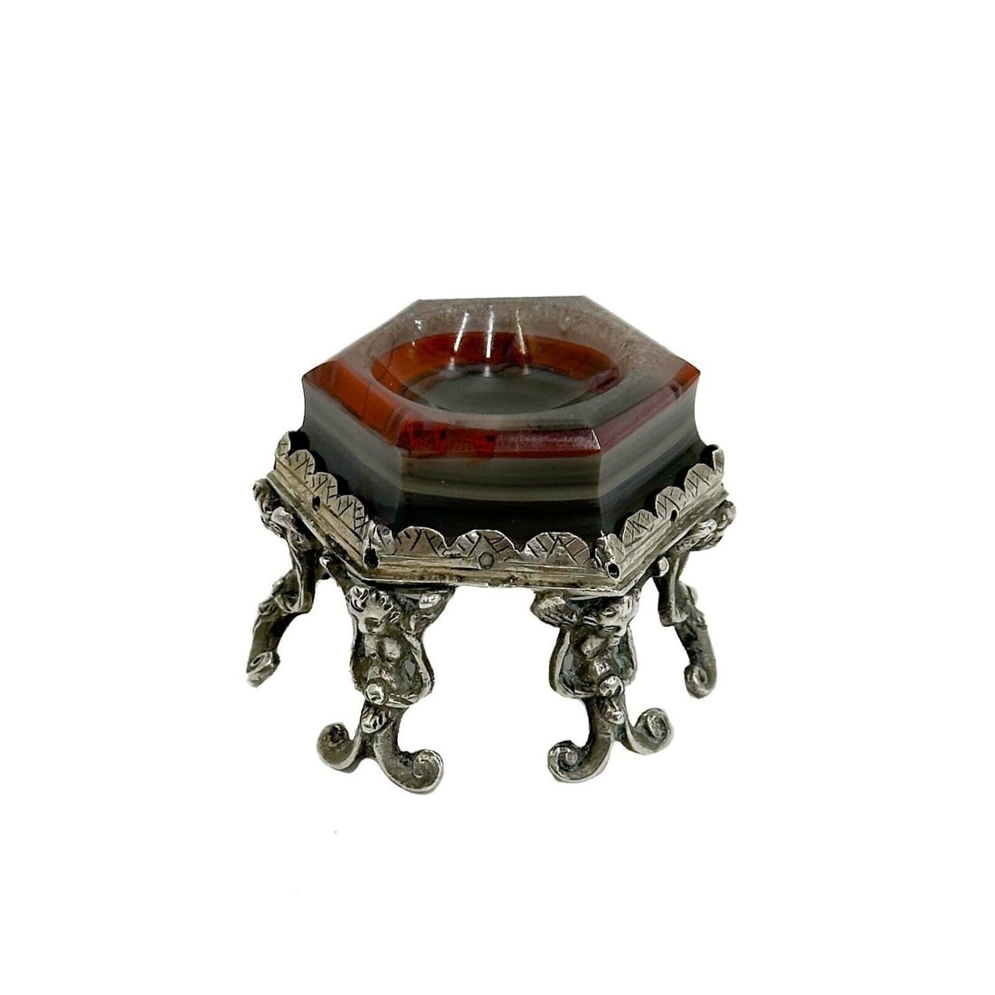 Continental Grey Red Banded Agate Silver Mounted Open Footed Salt 18th/19th cen (1 of 6)