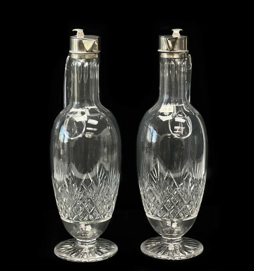Pair Barend Enzering Dutch Silver Mounted Cut Glass Pitchers circa 1825 (1 of 10)