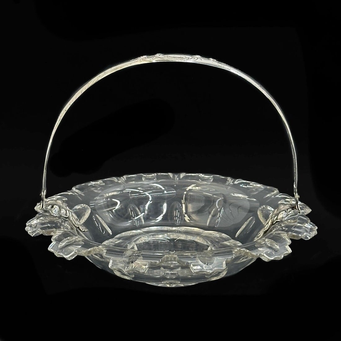 Dutch 833 Silver Mounted Cut Glass Basket Bowl 1876 (1 of 9)