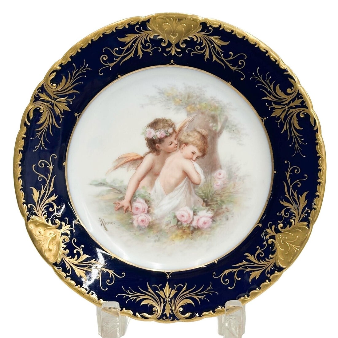 Royal Vienna Austria Hand Painted Porcelain Plate Cherubs Artist Signed c1900 (1 of 4)