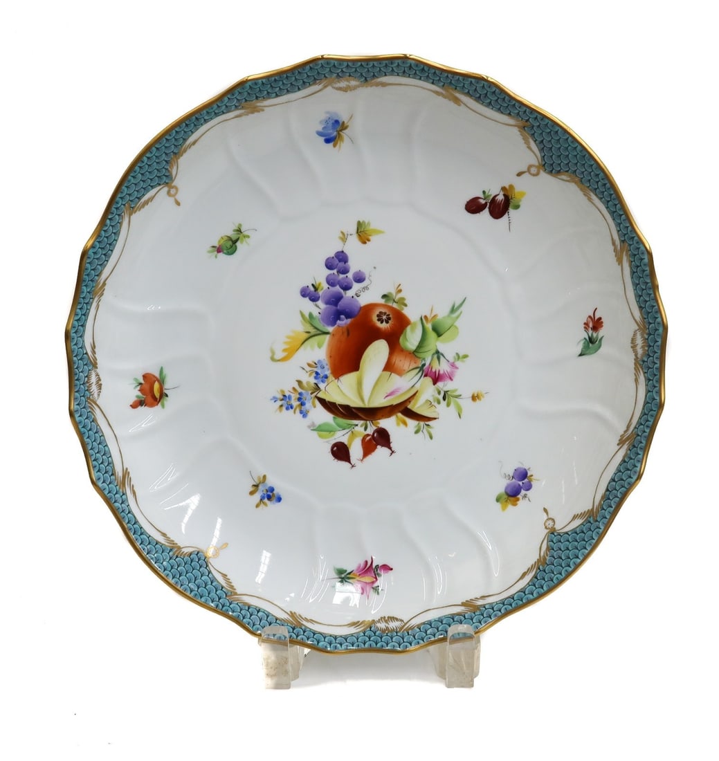 Herend Hungary Fruits and Flowers Turquoise Blue Scale Deep Round Dish 1082 (1 of 8)