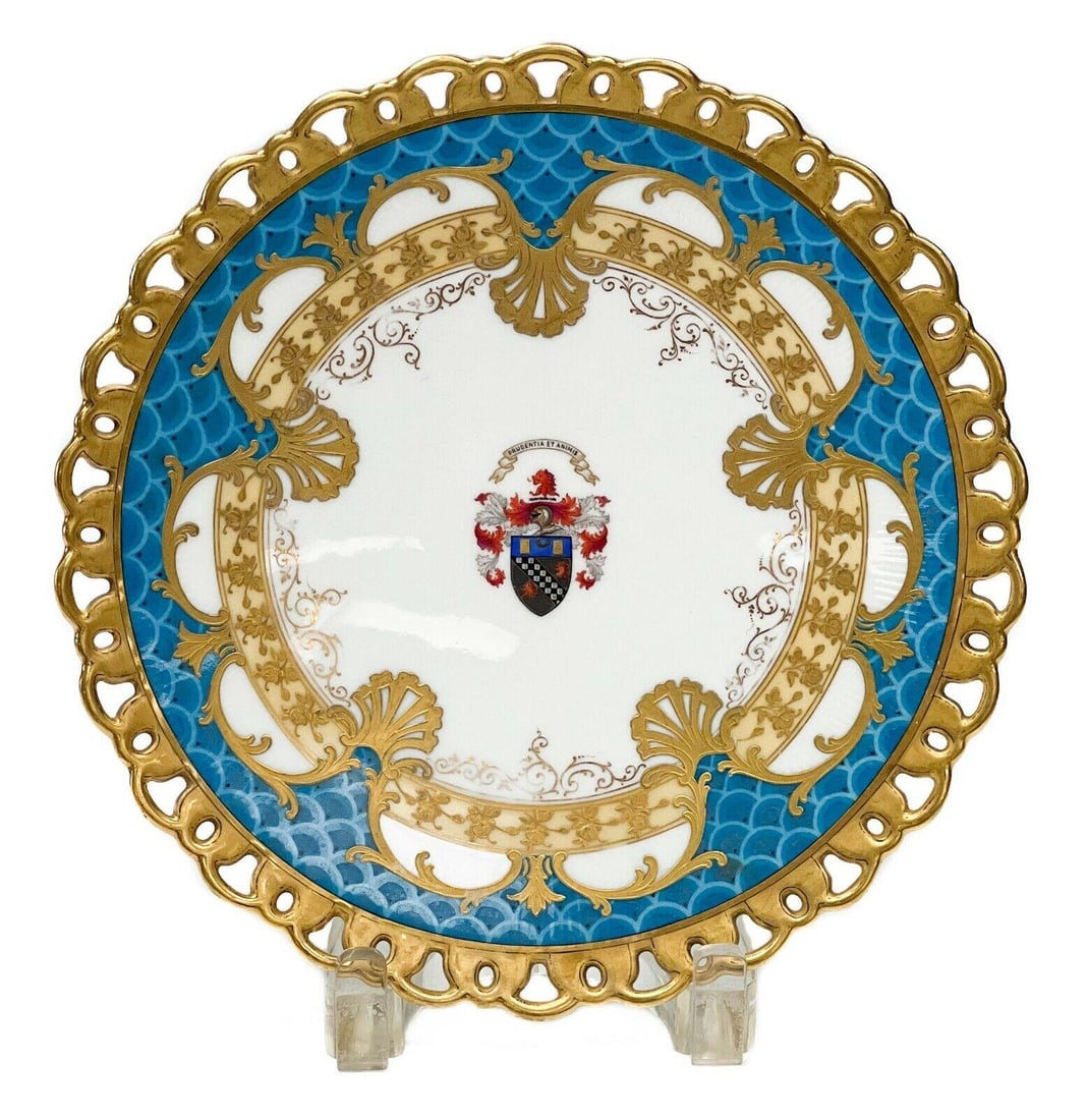 Pirkenhammer Czech Hand Painted Porcelain Cabinet Plate Coat of Arms c. 1900 (1 of 4)