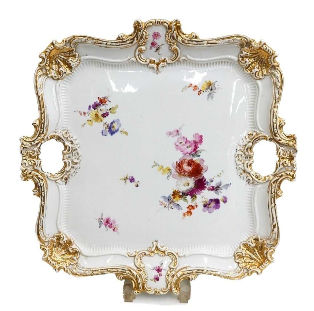 Meissen Germany Hand Painted Floral Porcelain Twin Handled Square Tray (1 of 14)