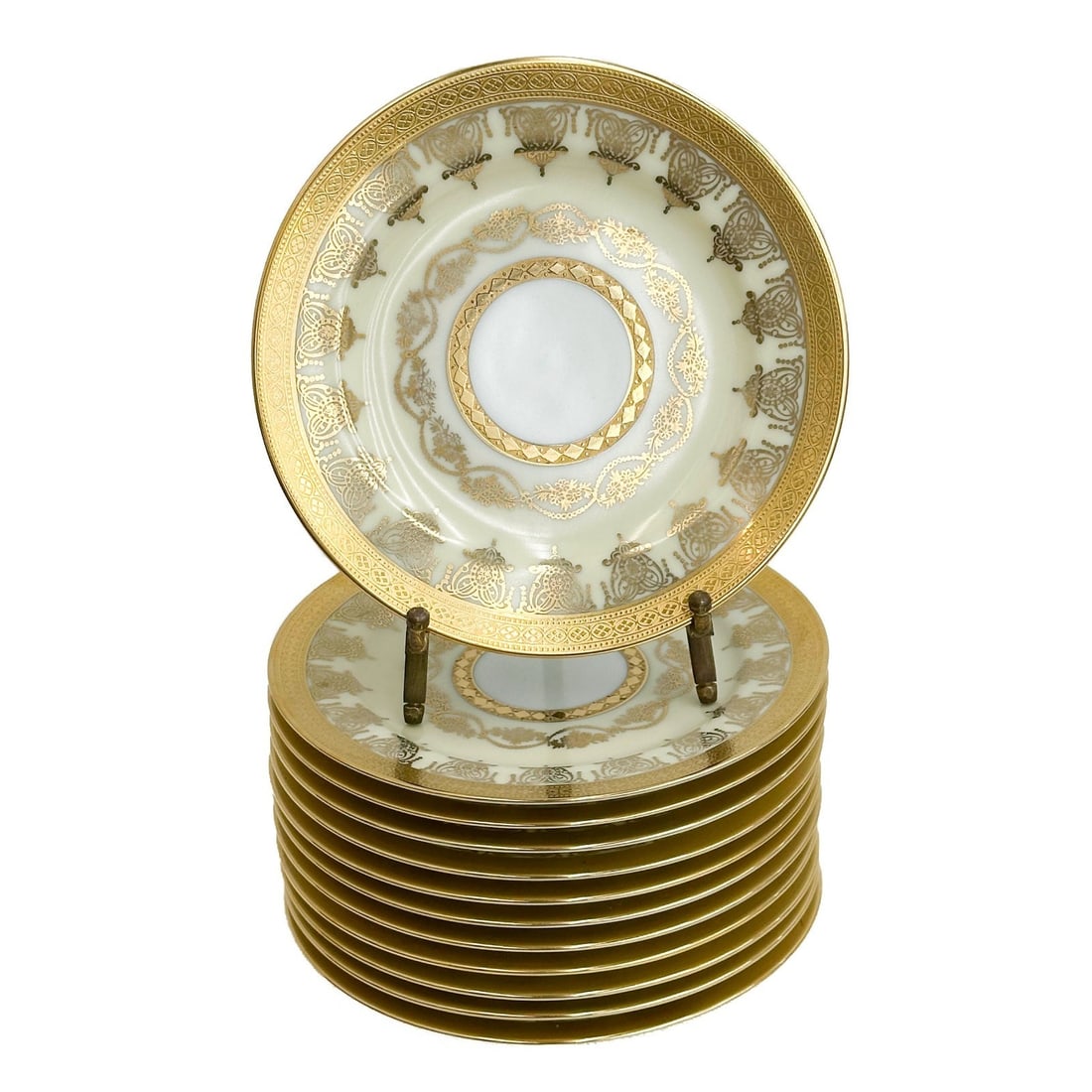 12 Gilt Porcelain Bread Plates Decorated by Stouffer c1940 (1 of 4)