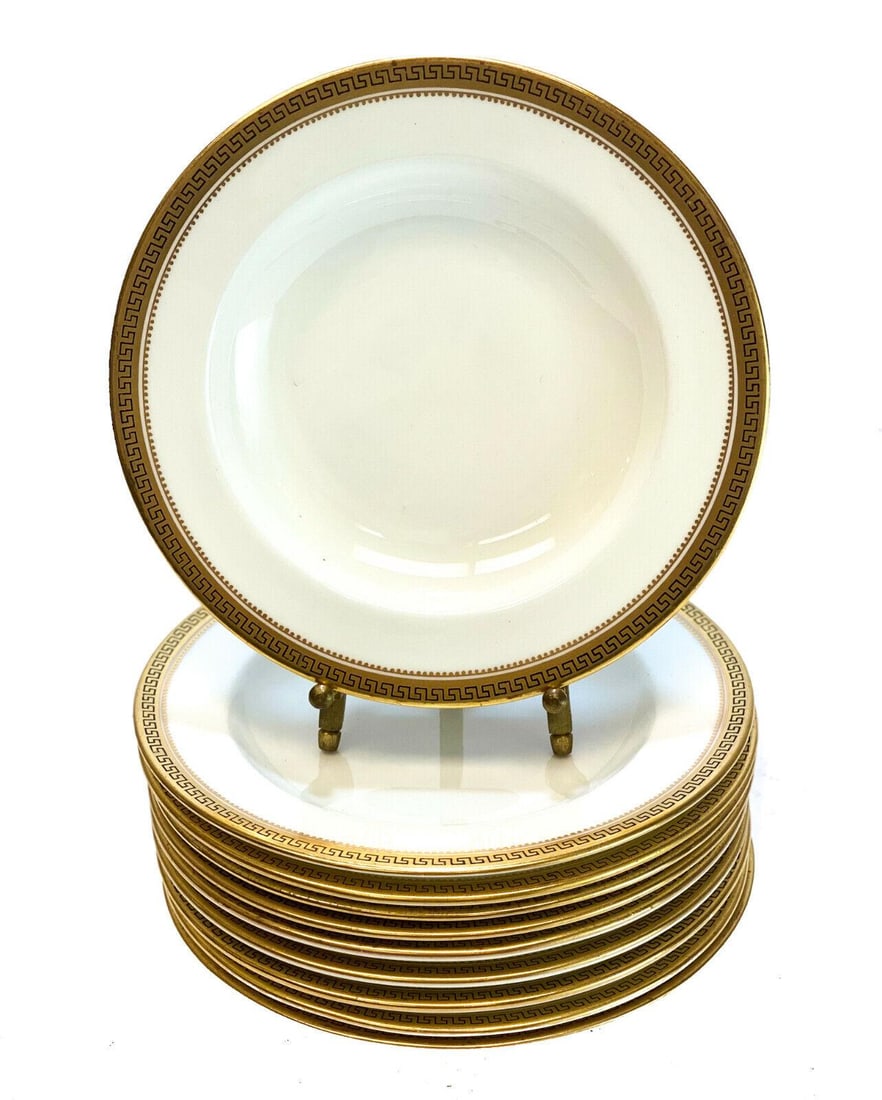 10 Cauldon England Porcelain Berry Bowls, circa 1910. Greek Key Borders (1 of 5)