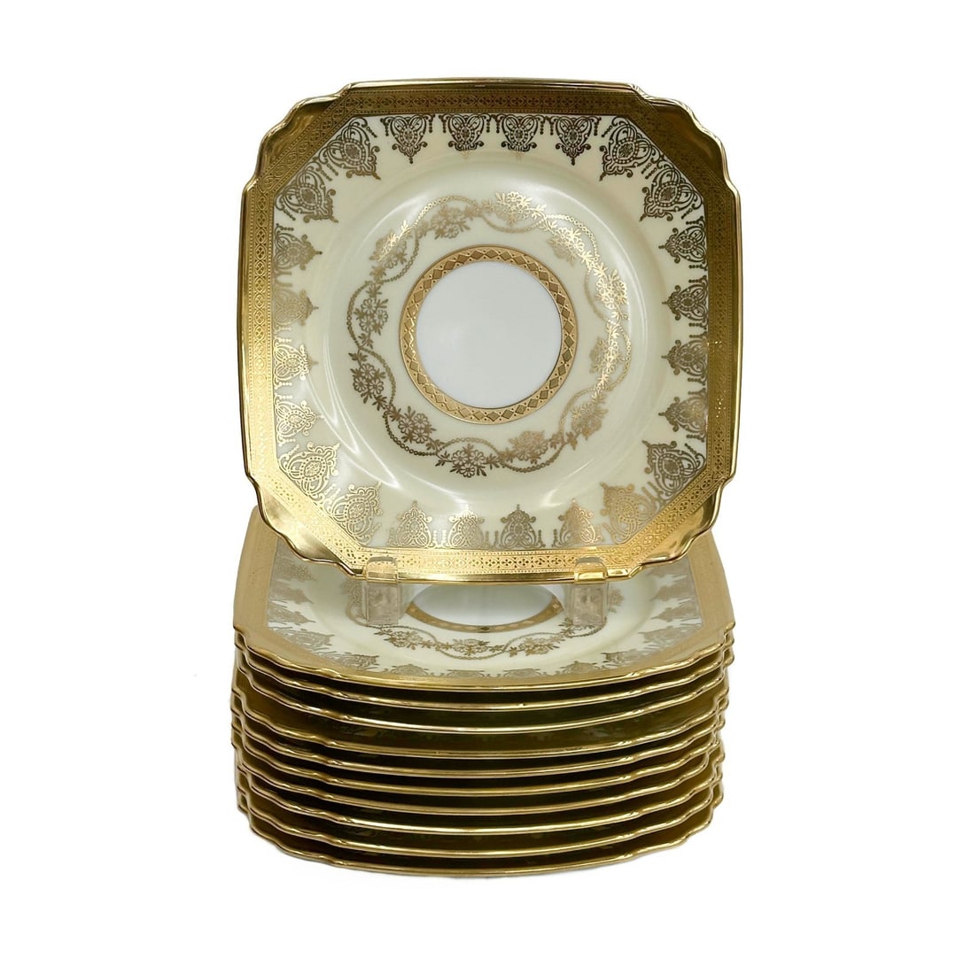 11 Bohemia Czech Stouffer Decorated Porcelain Square Dessert Salad Plates c1940 (1 of 5)