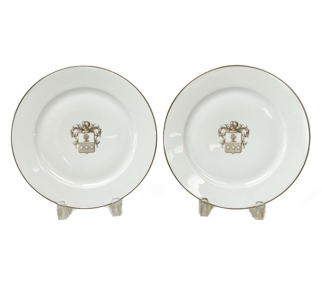 Pair Manufacture de Sevres Gilt Armorial Porcelain Cabinet Plates 1859 & 1860 (1 of 5)