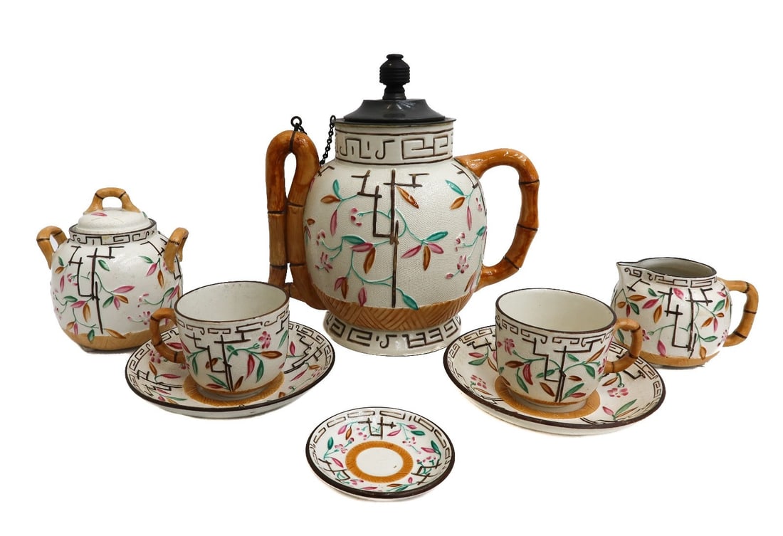 Brownhills English Pottery Hand Painted Tete a Tete Coffee Set Late 19th Century (1 of 8)