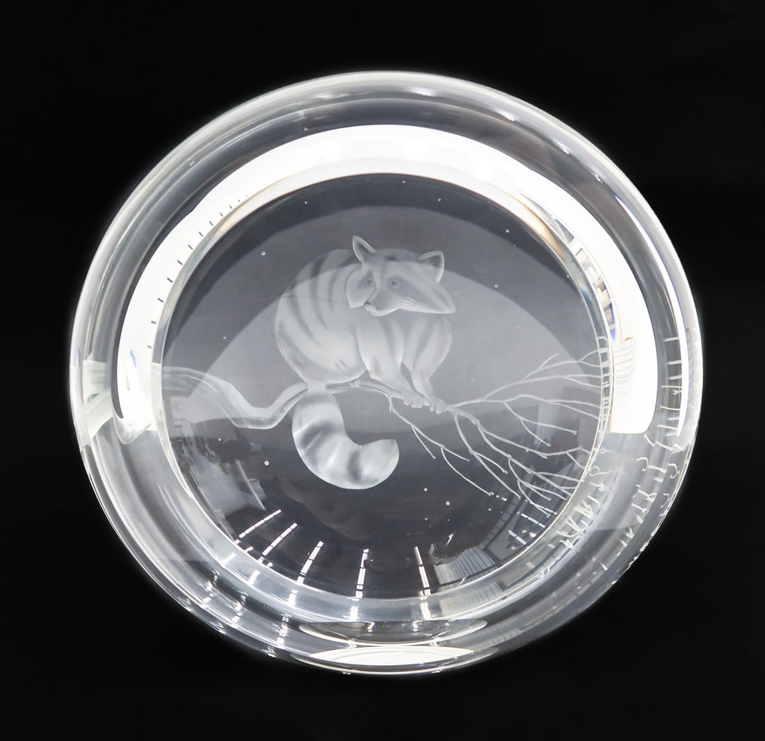 Steuben Art Glass Engraved Raccoon Roundel Limited Edition 20 with Box (1 of 9)