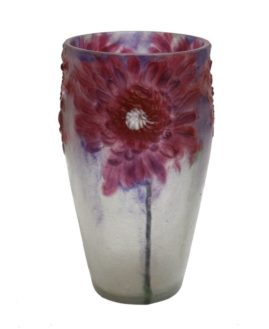 Gabriel Argy Rousseau France Pate de Verre Art Glass Chrysanthemum Vase c 1900 (1 of 8)