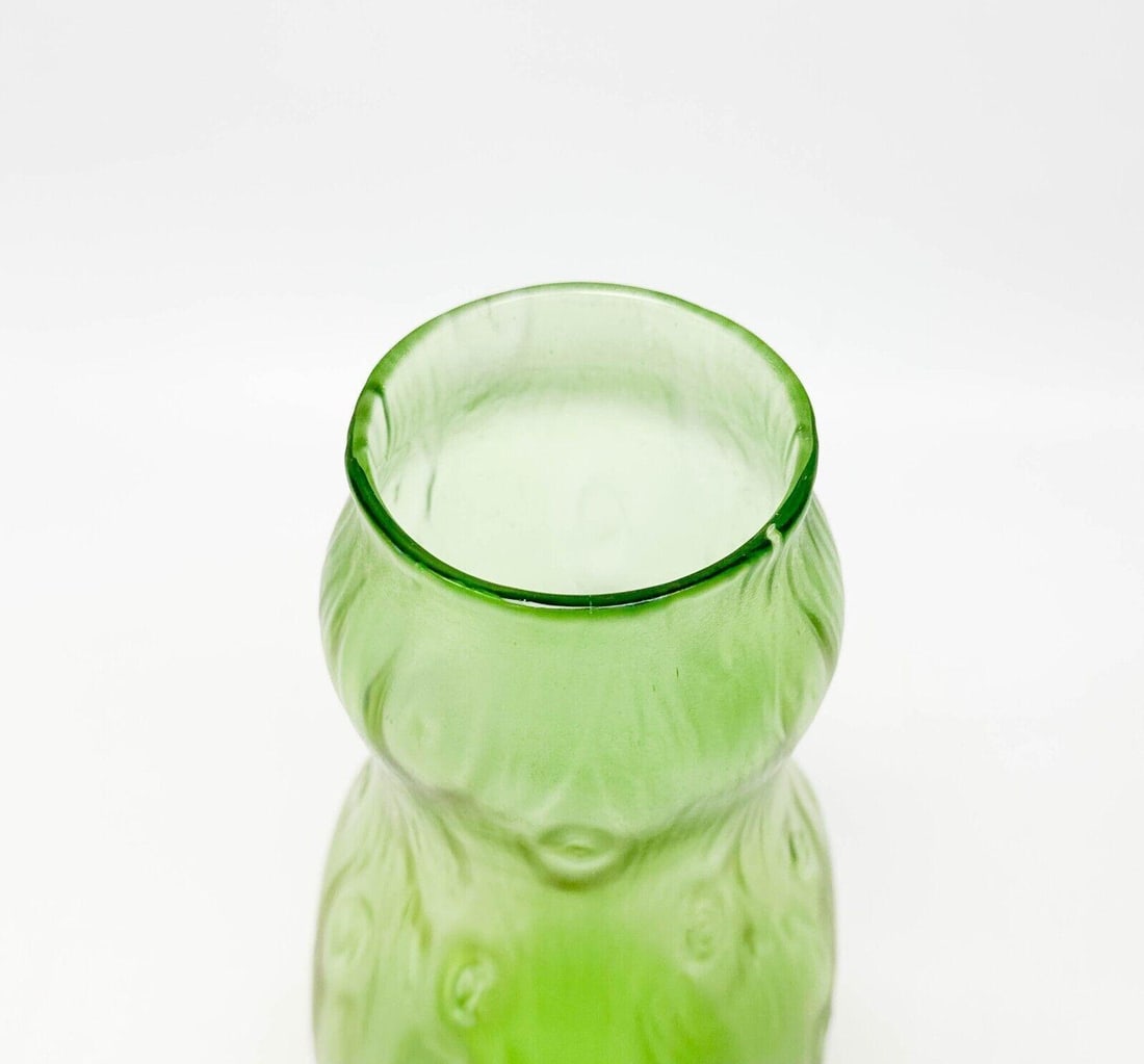 Loetz Style Green Iridescent Art Glass Vase Wood Design - 3