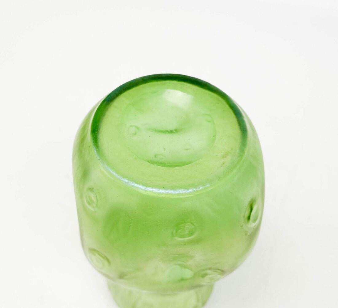 Loetz Style Green Iridescent Art Glass Vase Wood Design - 4