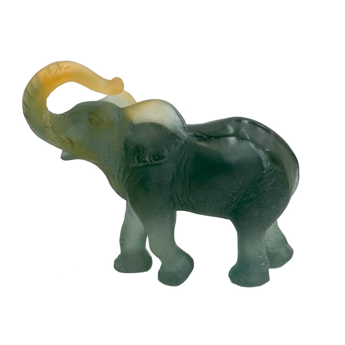 Daum France Pate De Verre Art Glass Sculpture Elephant Signed: Daum France Pate De Verre Art Glass Sculpture Elephant. Depicts an elephant with its trunk raised. Signed Daum France to underside foot. Weight: Approx. 6 lbs Measurements: Approx. 9 inches x 3.5
