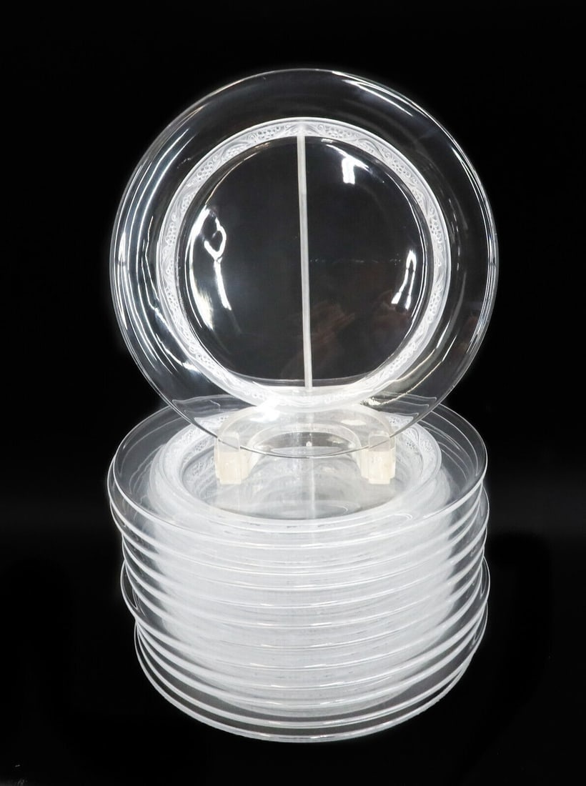 12 Lalique France Glass Dessert Plates in Phalsbourg Signed (1 of 8)