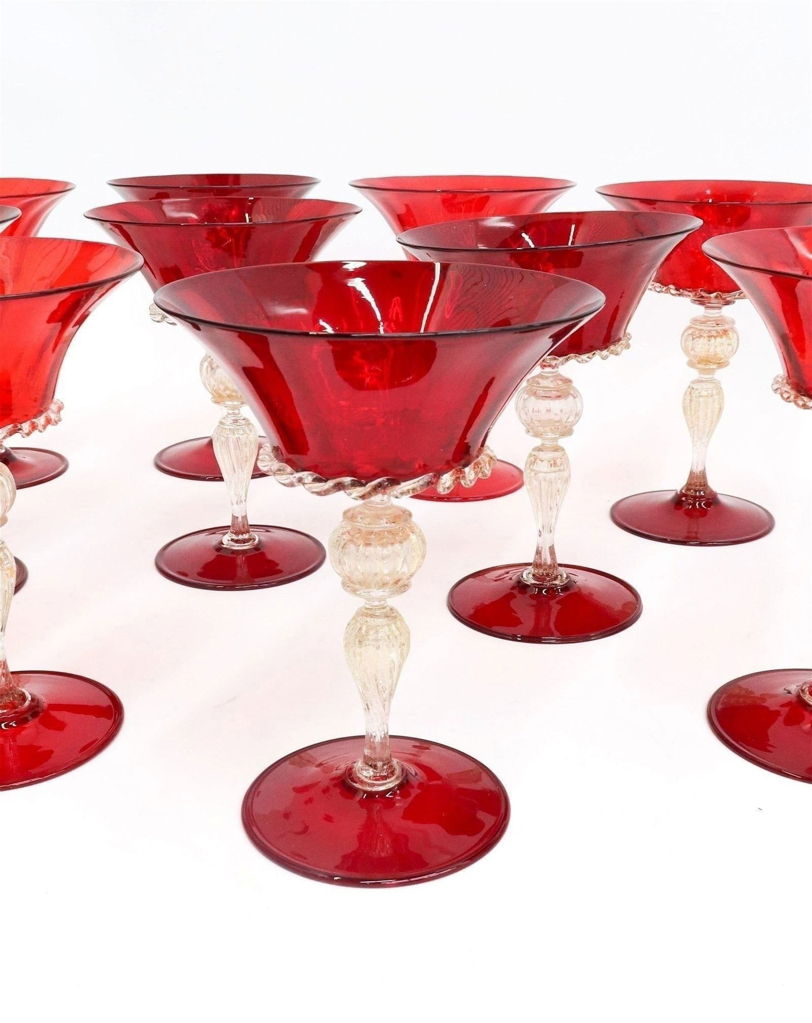 11 Red Ventian Wine Goblets - 3