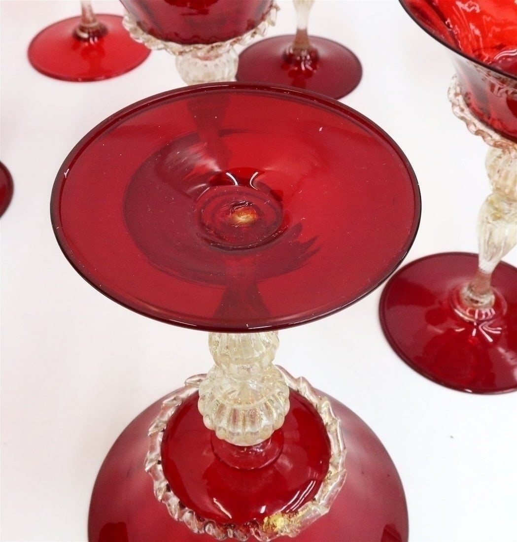 11 Red Ventian Wine Goblets - 4