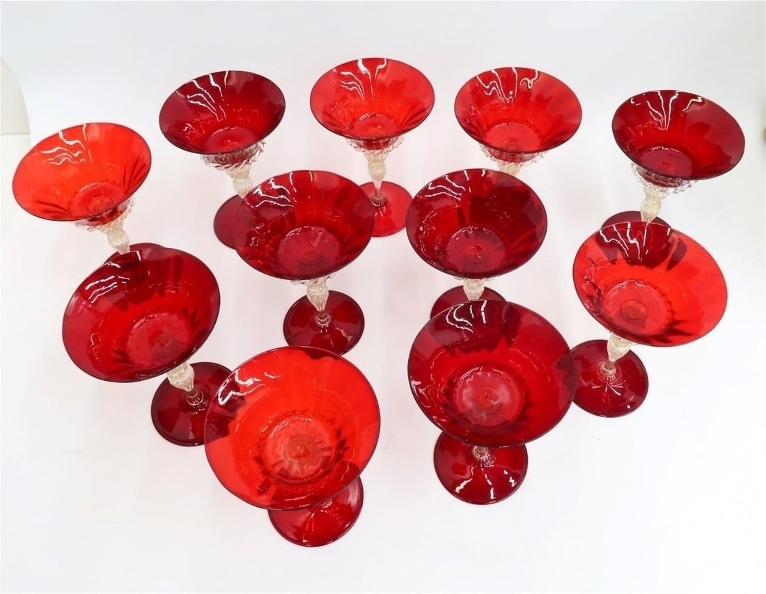 11 Red Ventian Wine Goblets - 5
