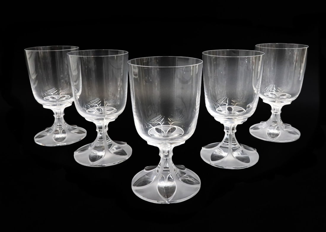 5 Lalique France Cut Glass Clear and Frosted Claret Wine Goblets in Valencay (1 of 6)