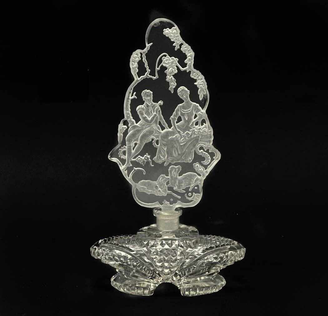 Clear Cut Glass Perfume Bottle Courting Scene Stopper (1 of 7)